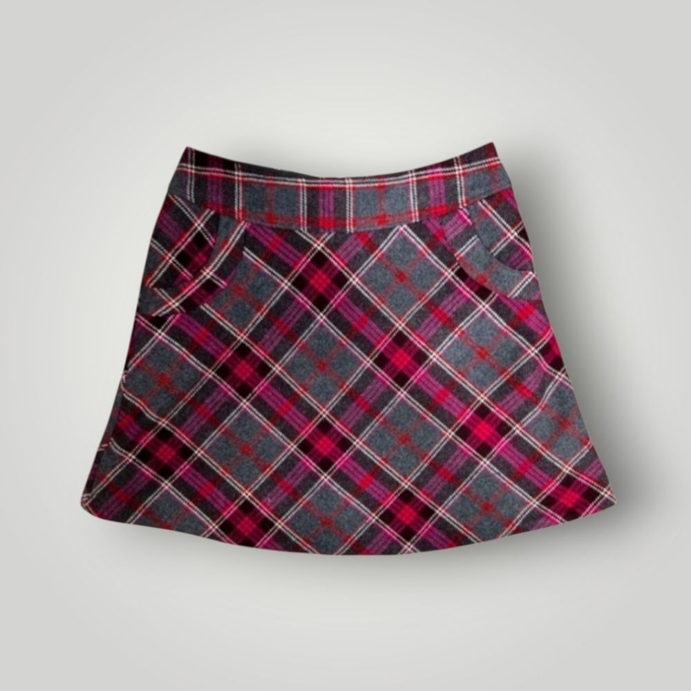 H&M Plaid Mini Skirt Wool Blend Size 8 A-line Preppy Grunge Academia - Picture 9 of 10